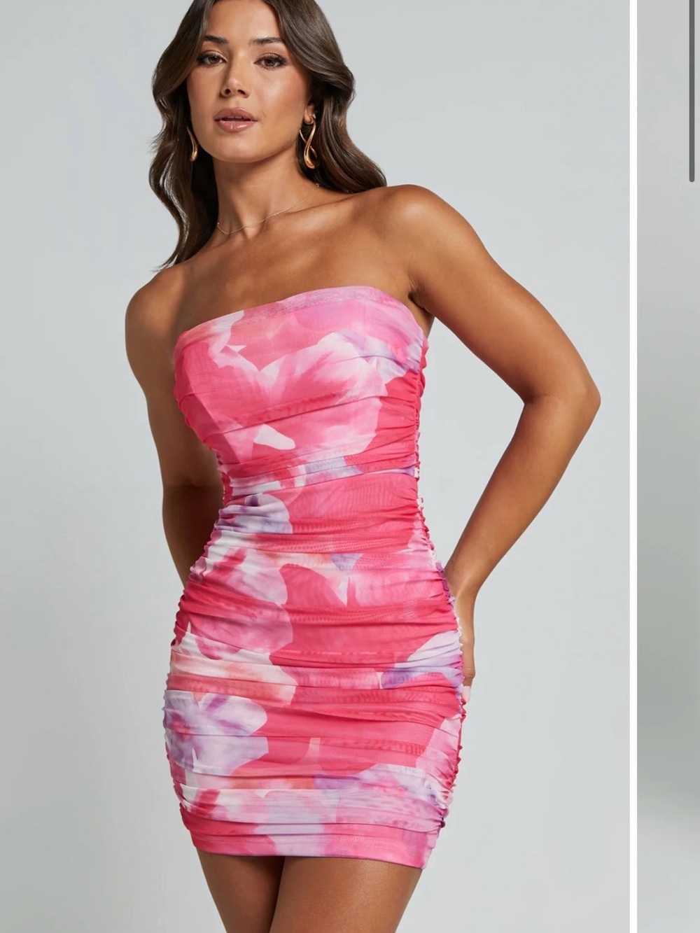 Showpo Catherine floral Hot Pink strapless mini dress size medium - Picture 2 of 6